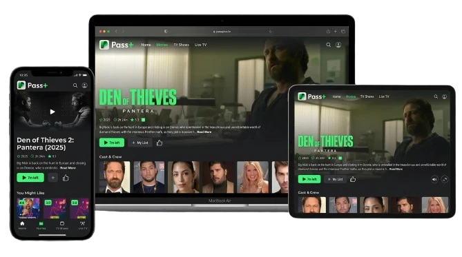 Pass+ player running on Smart TV, phone and tablet